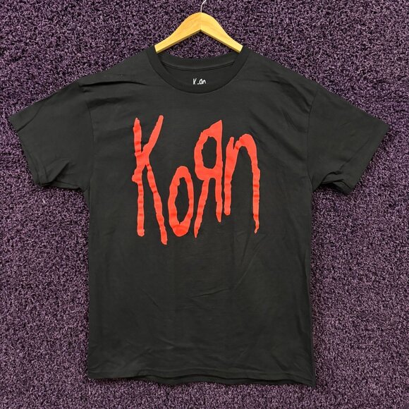 Korn Reverse R Band Name Spell-Out Nu Metal Band T-Shirt L - Picture 1 of 4